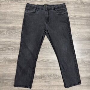 Urban Star Mens Straight Leg Jeans Faded Black Denim 42x30 in Grunge Stretch